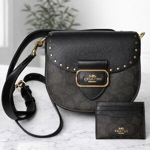 Coach Black and Brown Signature Pebbled Leather Crossbody